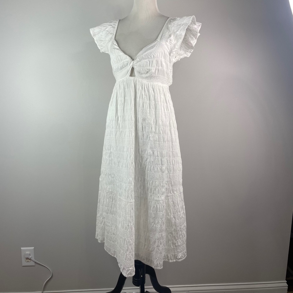 Universal Thread White Smocked Midi Dress Flutter Sleeve Cutout Back NWT Large